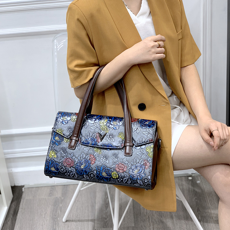 Luxury Bags Vegan - Vintage Torebki Damskie z Wytłaczanymi Kwiatami